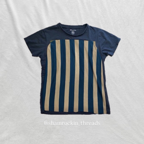 blue and gold striped reworked Champion gameday tee - Picture 1 of 6